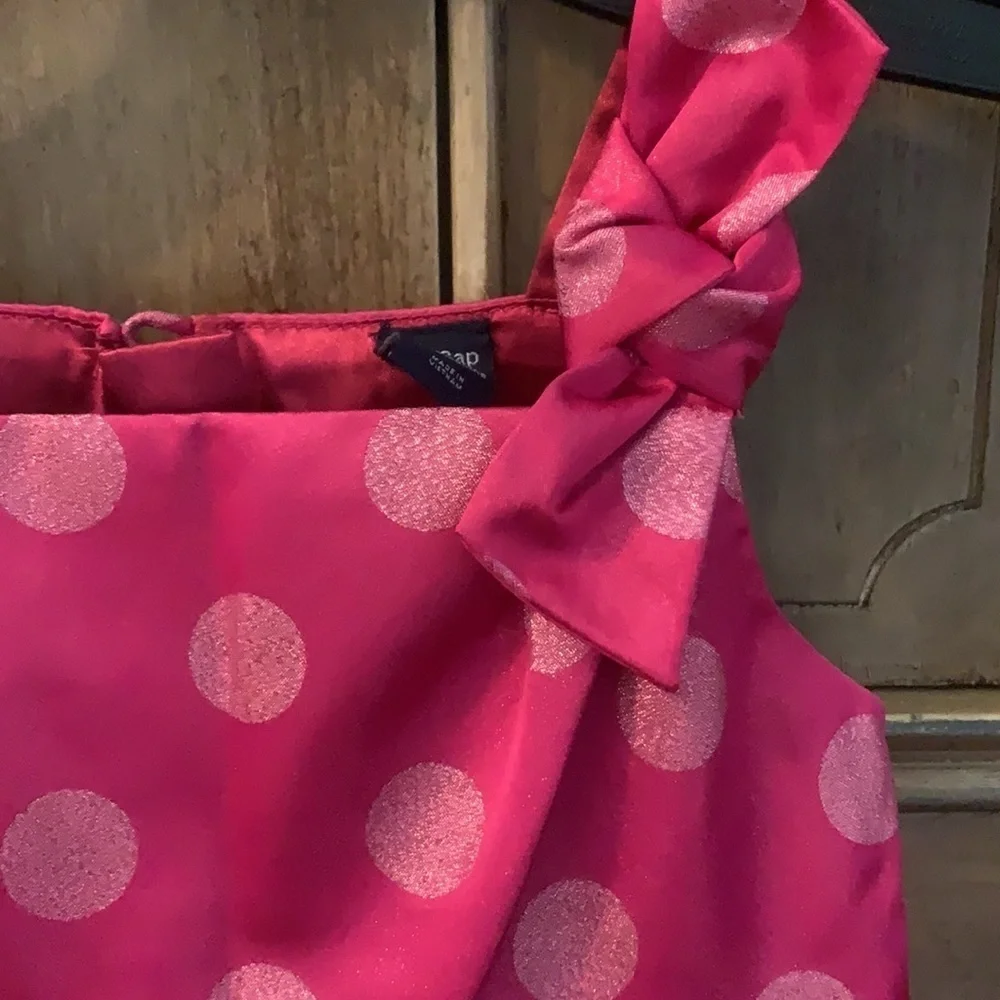 Gap pink shimmer polka dot party dress NWOT